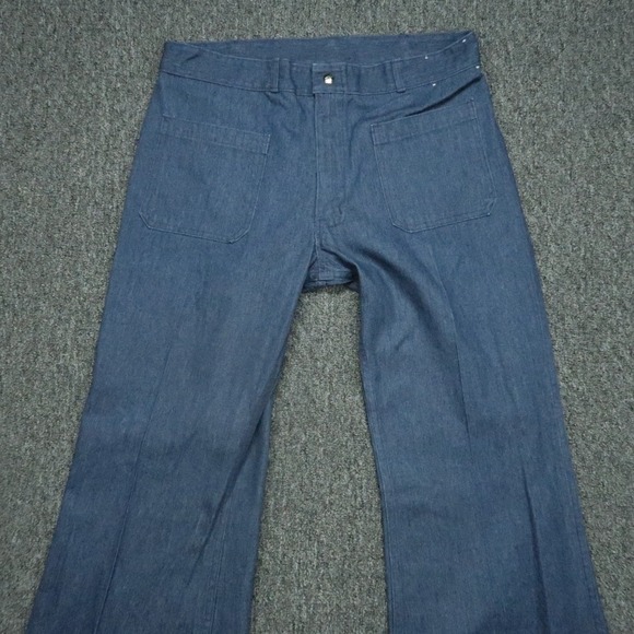 VINTAGE Seafarer Jeans Men 34x31 Blue Bell Bottom Wide Leg Navy Denim - Picture 2 of 12